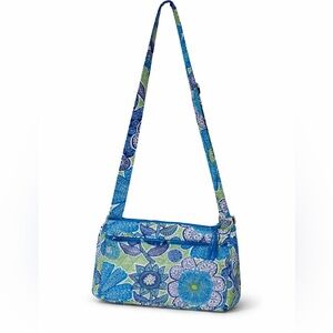 Vera Bradley Blue Green Floral Crossbody Bag  Multi Pocket Lightweight
